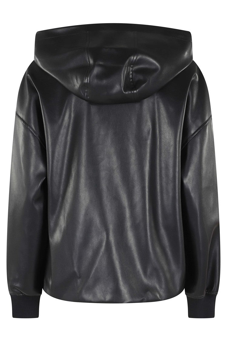 Semi Couture Black Doia Hooded Ribbed-Cuff Polyurethane Jacket