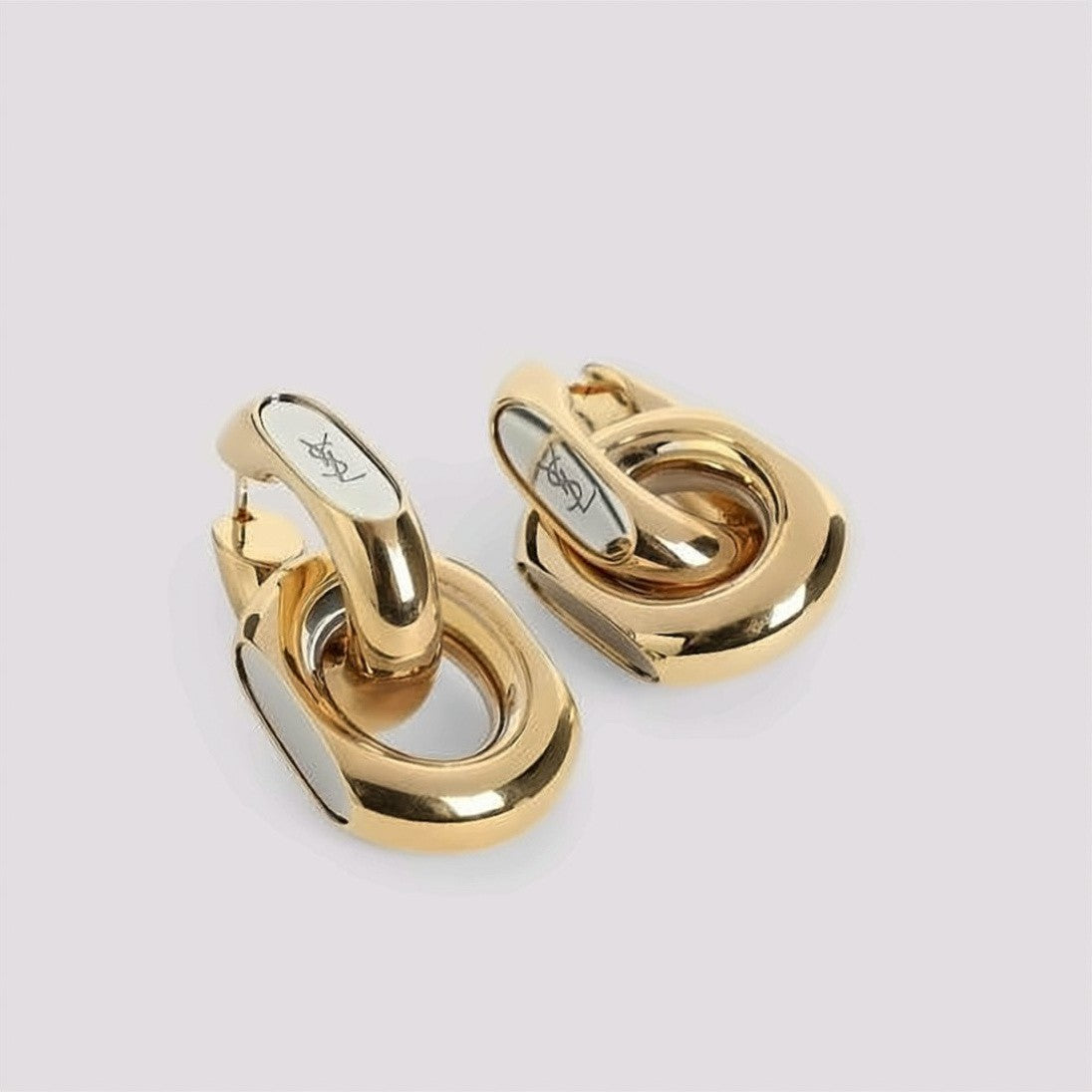 Saint Laurent Gold Silver Polished Metallic Linked Earrings