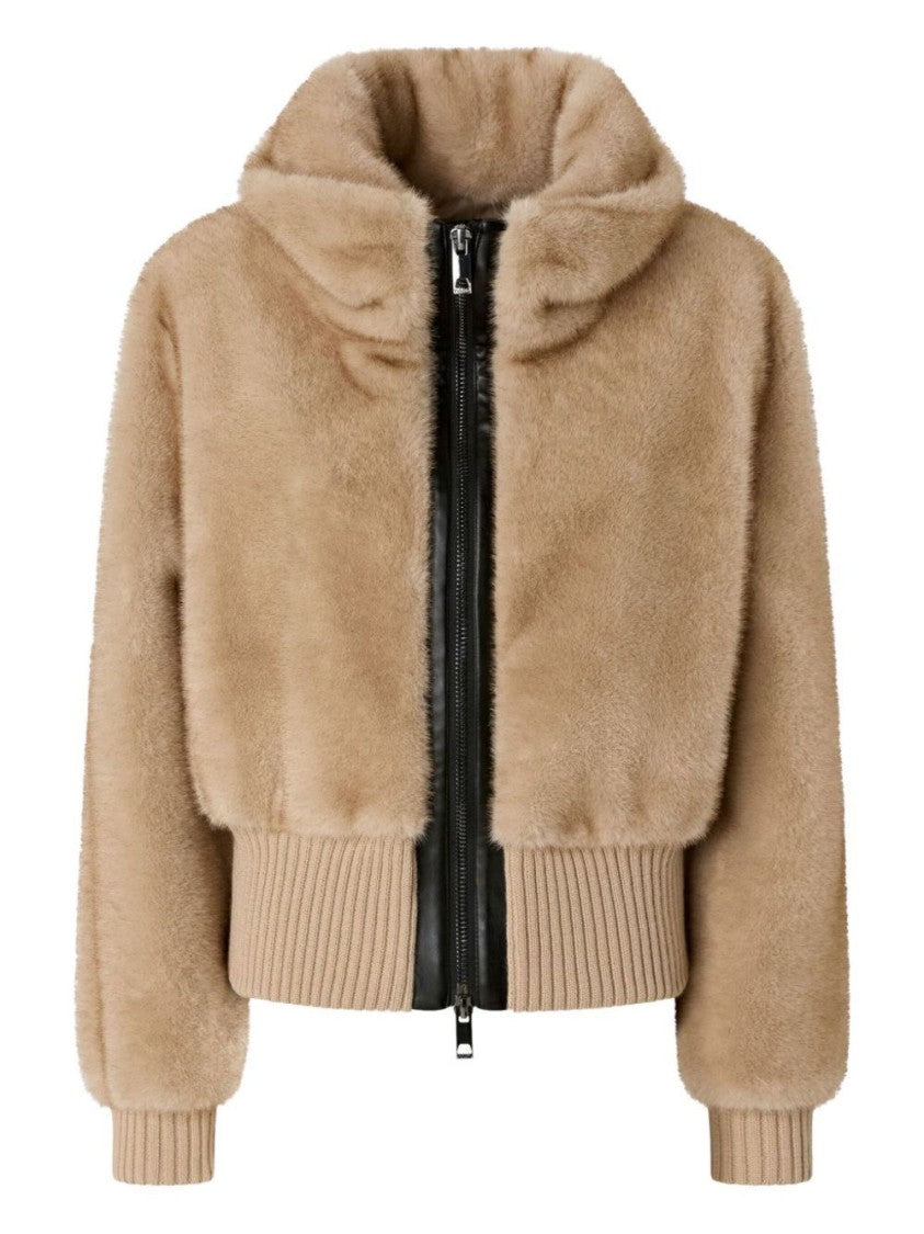 Pinko Cropped Plush Coat With High Collar