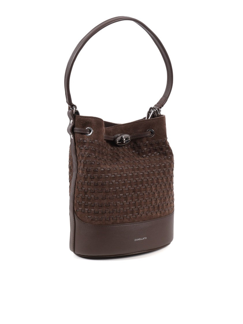 Zanellato Srl Brown Torrone Musiva Suede Bucket Bag