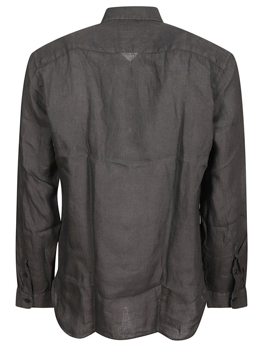 Xacus Linen Long-Sleeve Shirt With Classic Collar And Button-Down Front