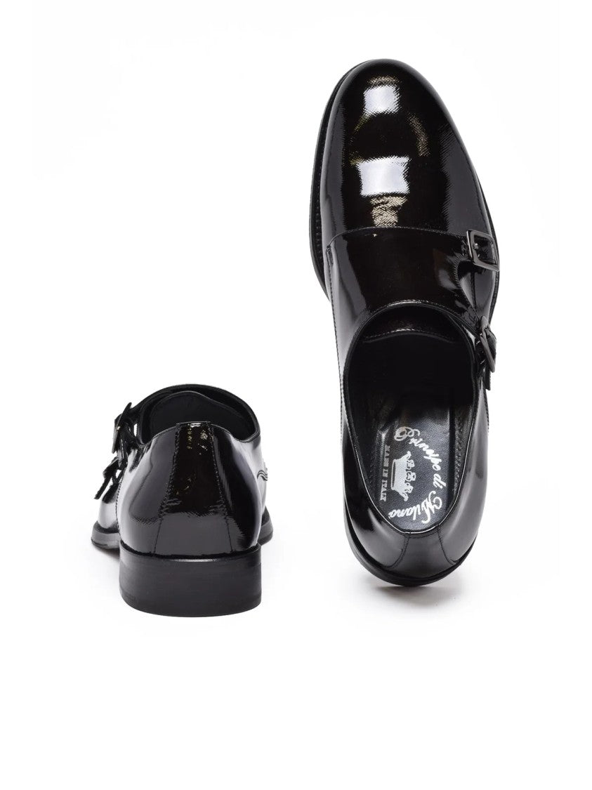 Principe Di Milano Black Patent Leather Monk Strap Loafers