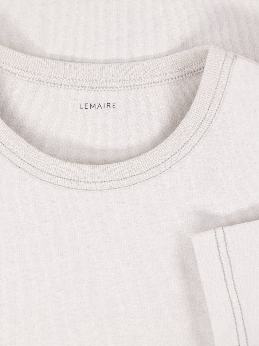 Lemaire Cream Cotton-Linen Contrast Stitching T-Shirt