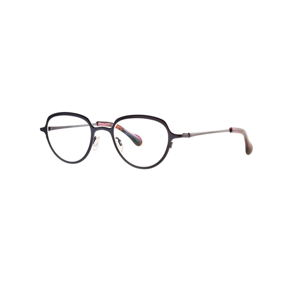 Theo Cesium 353 Dark Night Rounded Metal Frame Eyeglasses With Subtle Cat-Eye Influence