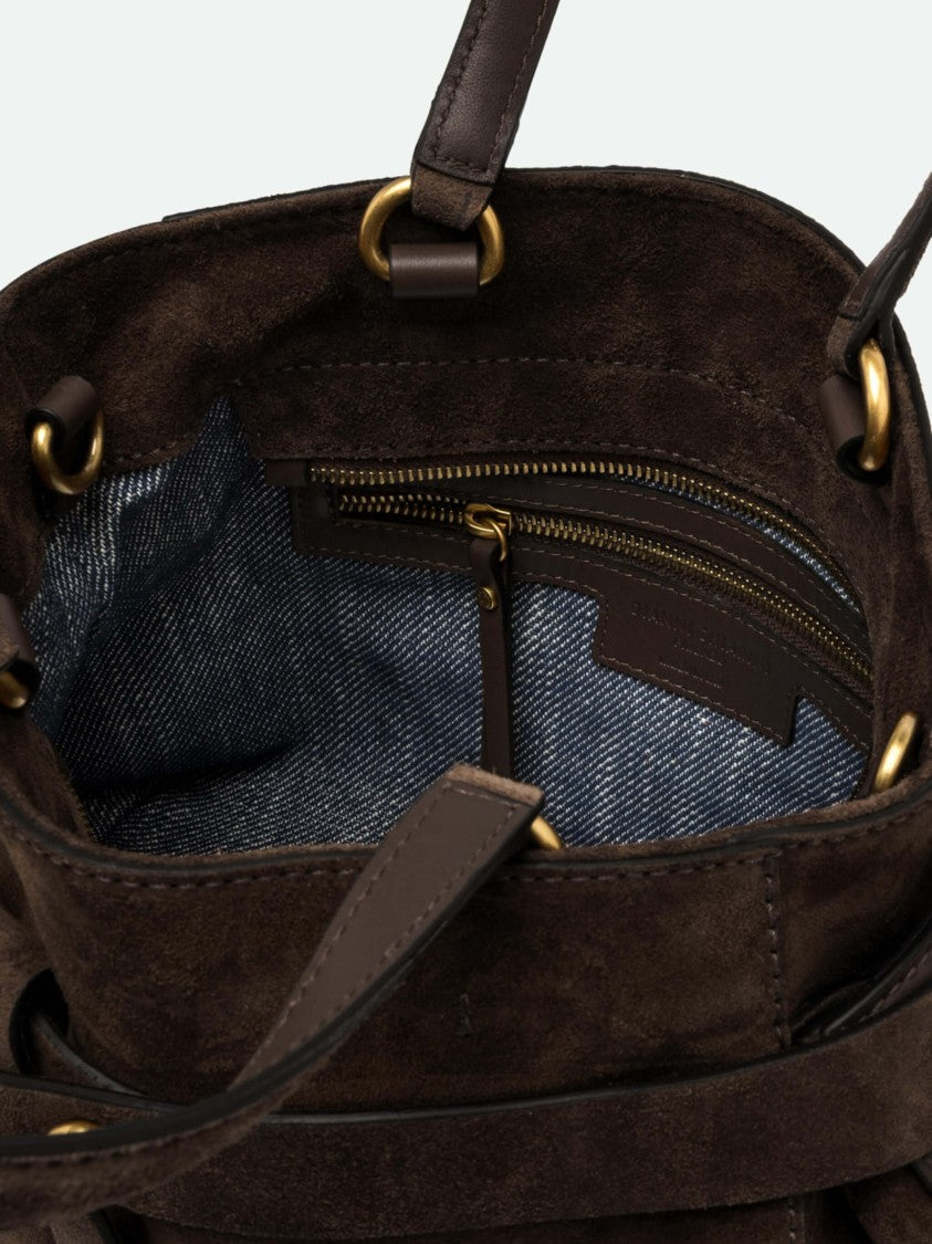 Gianni Chiarini Structured Dark Brown Suede Handbag With Gold-Tone Accents