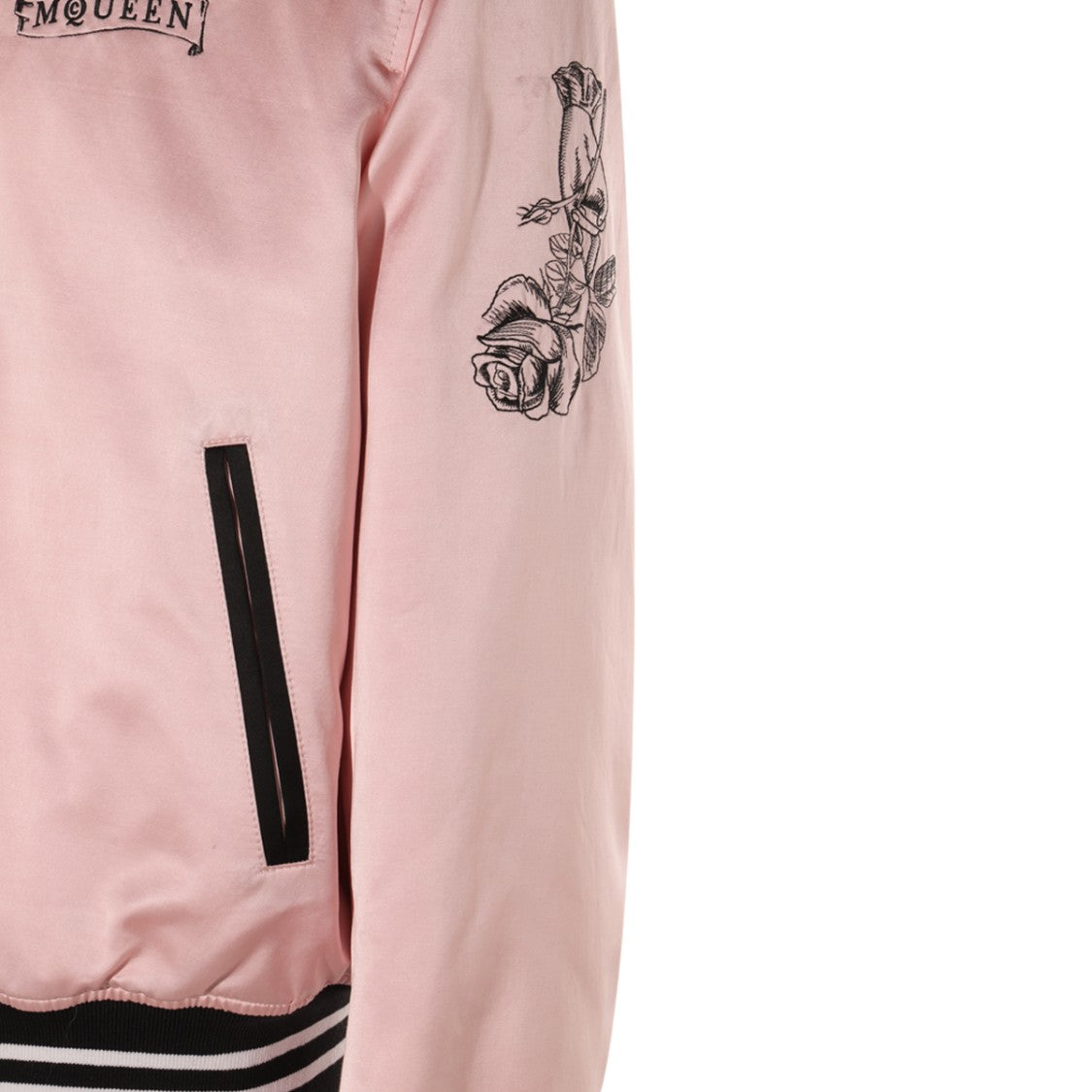 Alexander Mcqueen Satin Pink Jacket With Graphic Embroidery