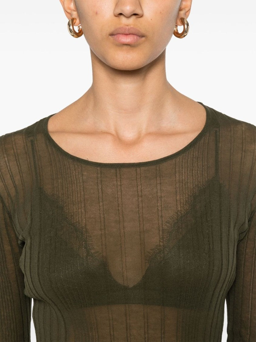 Pinko Ribbed Texture Long-Sleeved Top With Sheer Detailing