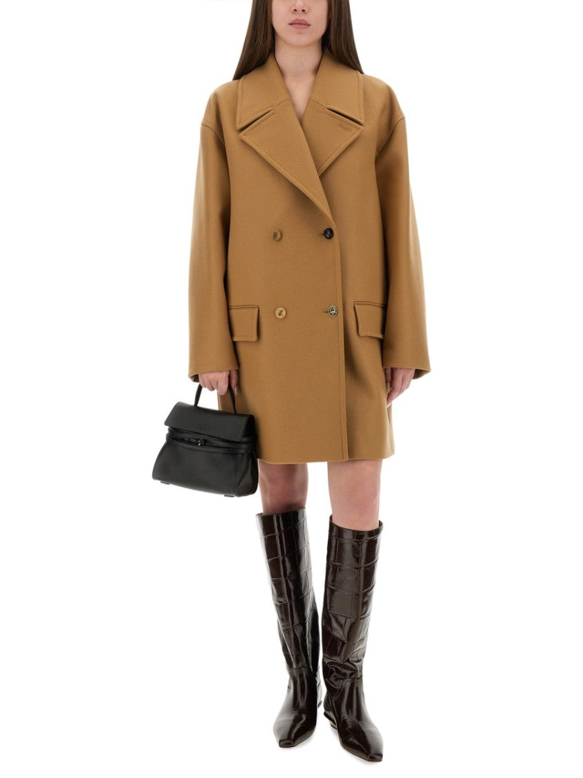 Moschino Double-Breasted Wool Coat With Wide Lapel