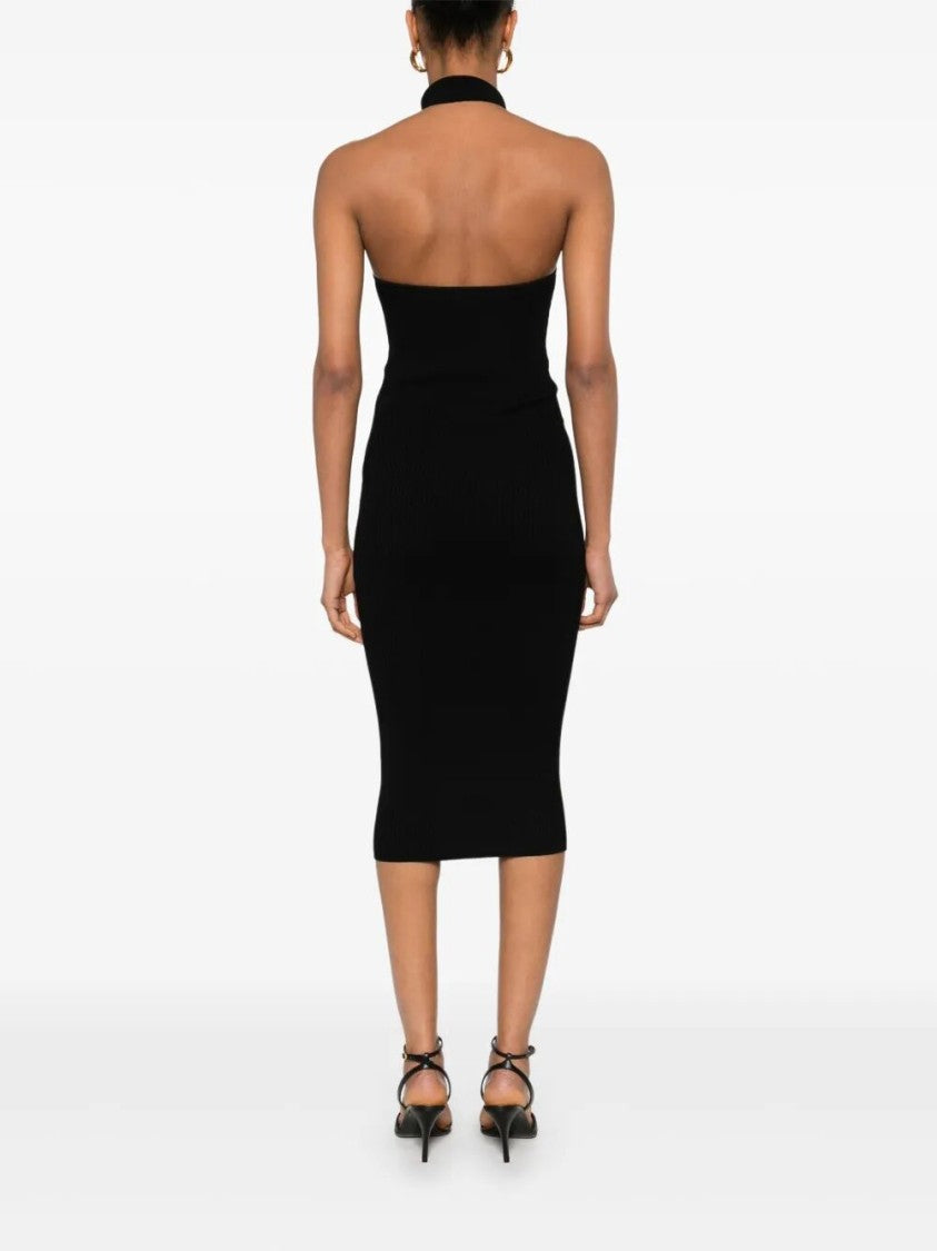 Elisabetta Franchi Ribbed Knit Dress With High Neckline