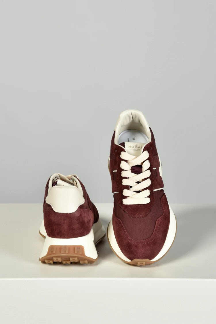 Hogan Burgundy Suede White Accent Sneakers