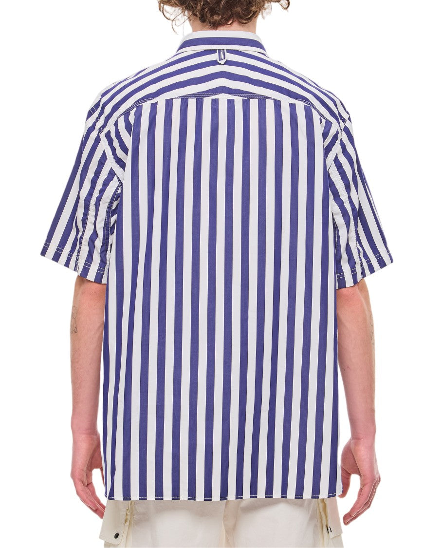 Junya Watanabe Short-Sleeved Striped Cotton Shirt With Logo Patch
