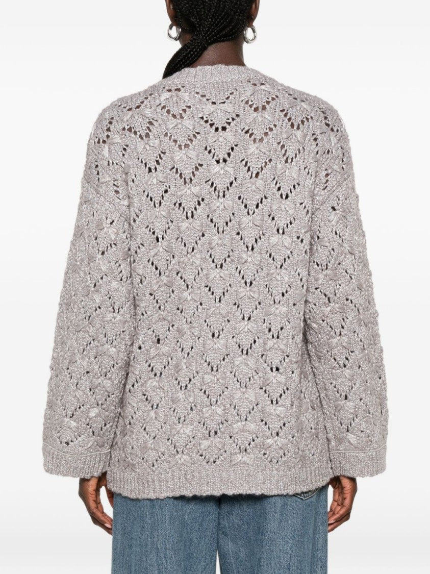Fabiana Filippi Grey Open-Knit Boxy Ribbed Sweater
