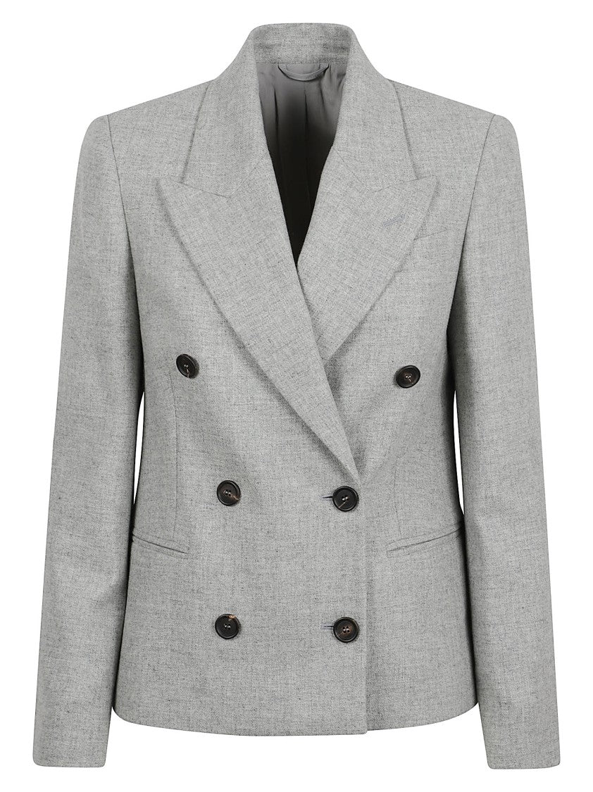 Brunello Cucinelli Double-Breasted Light Grey Virgin Wool And Cashmere Jacket
