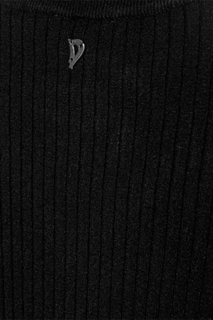 Dondup Ribbed Black Sweater With Decorative Shoulder Buttons