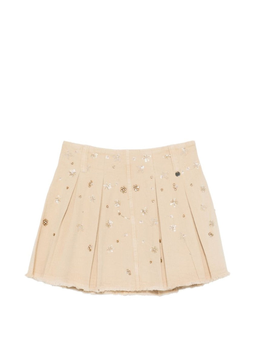 Liu Jo Beige Pleated Zip Mini Skirt
