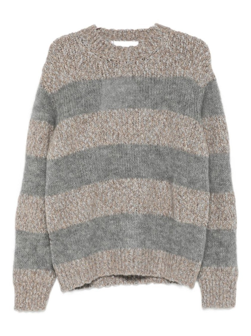 Amaranto Chunky Knit Gray Sweater With Horizontal Stripes