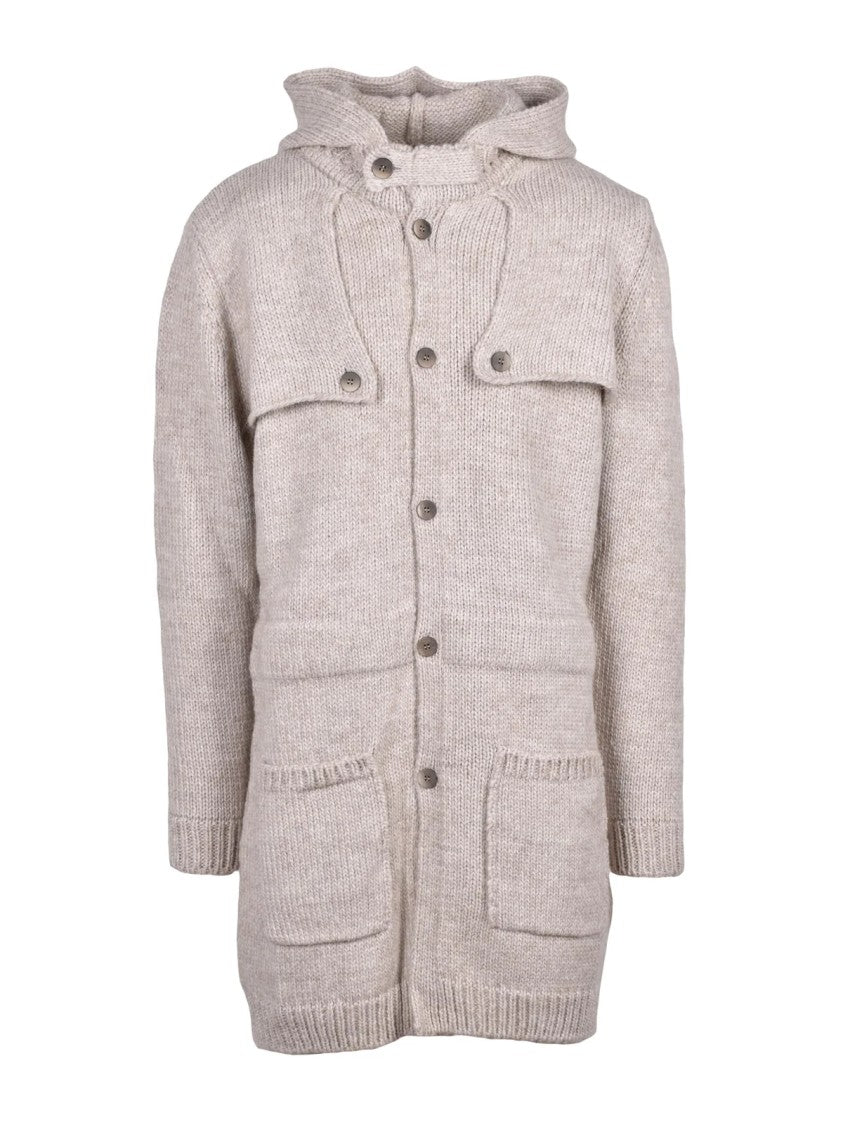 Cashmere Company P. Beige Knit Hooded Wool-Blend Coat