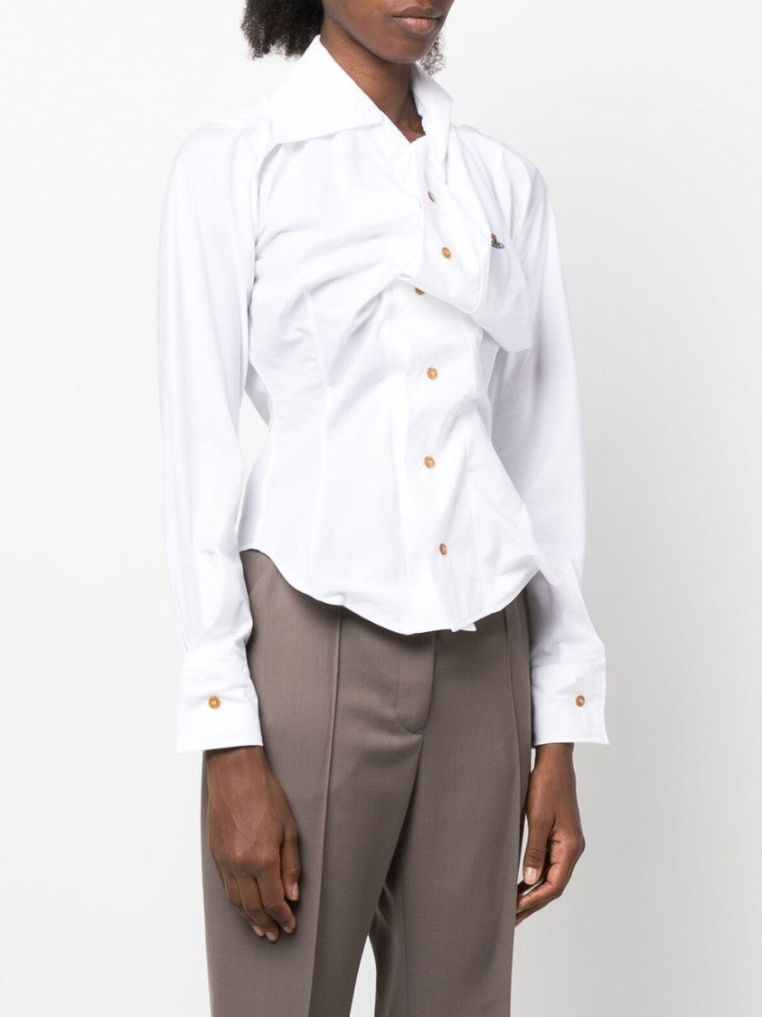 Vivienne Westwood White Draped Asymmetric Collar Poplin Top