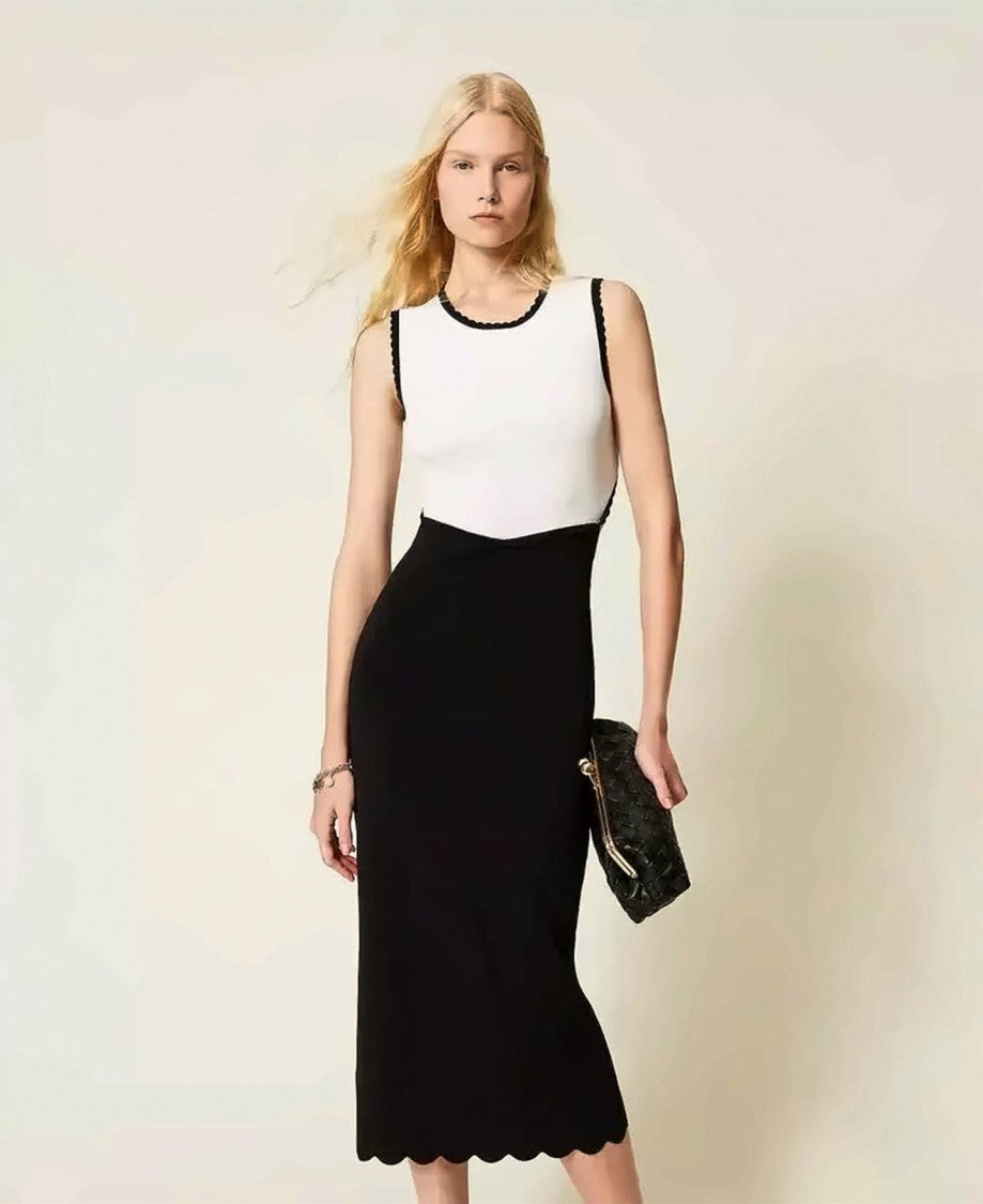 Twin-Set Fitted Midi Dress With Scalloped Trim