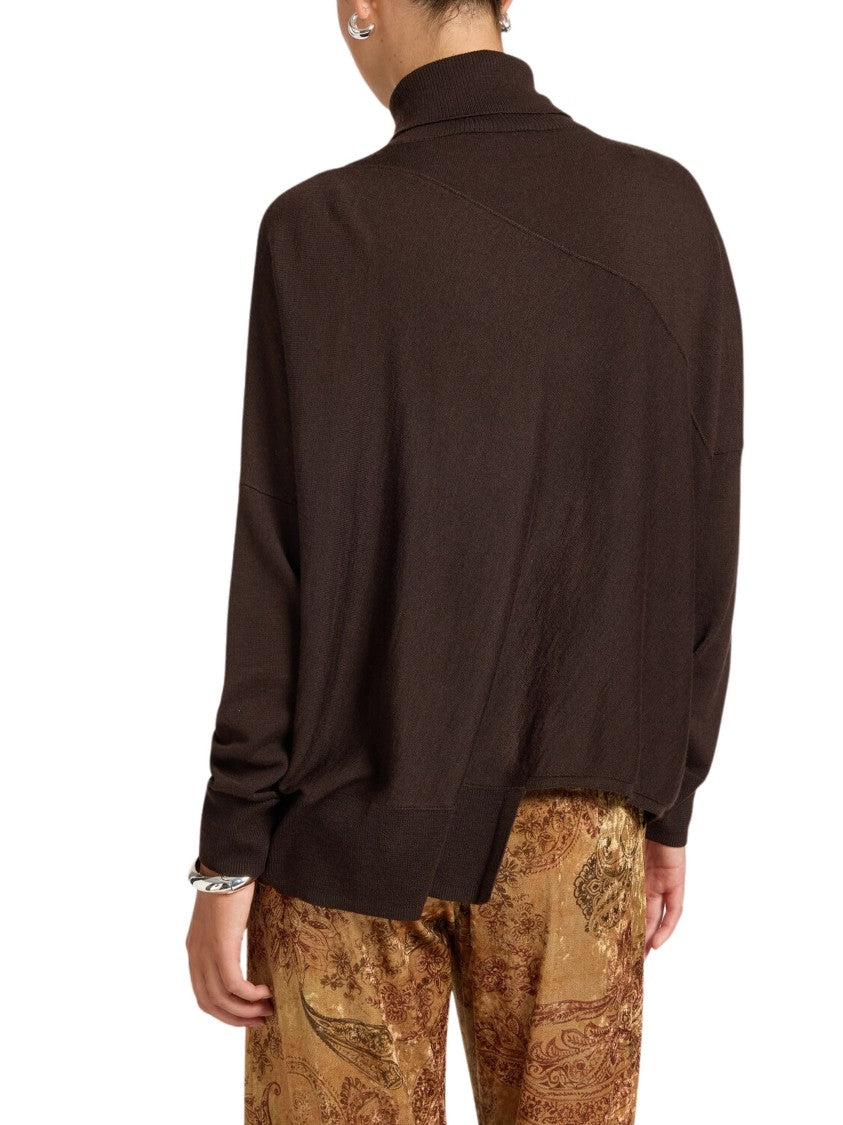 Elena Miro` Asymmetrical Hem Wool Turtleneck Sweater