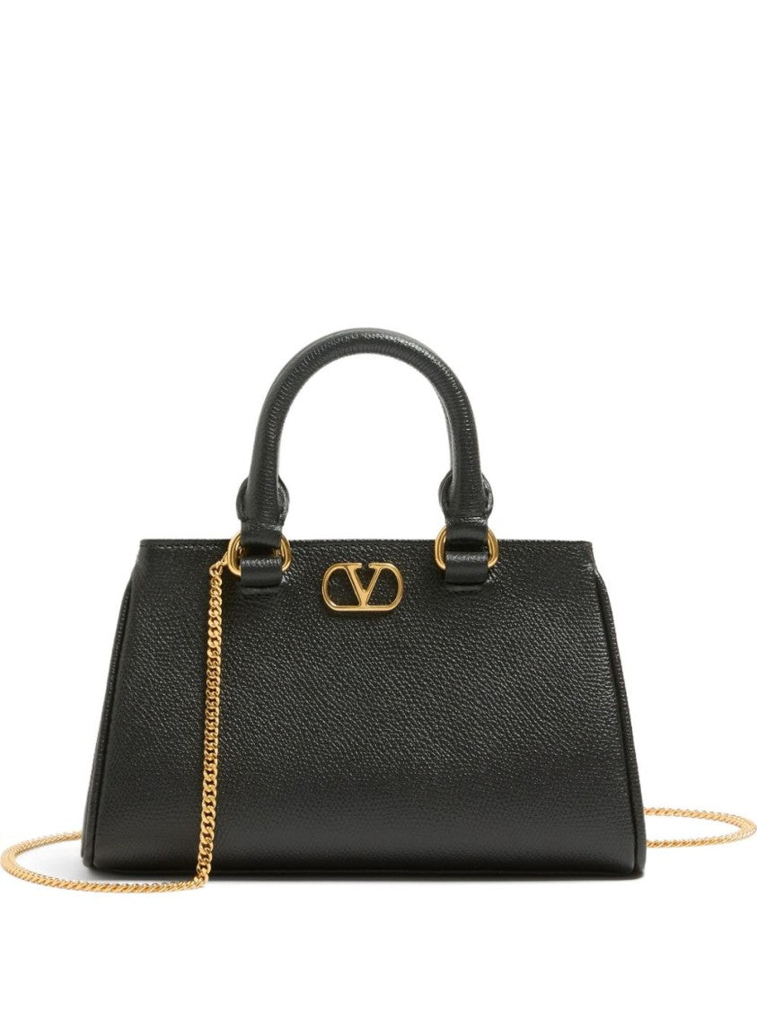 Valentino Garavani Black Structured Textured Gold-Tone Handbag