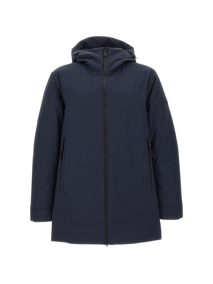 Peuterey Minimalist Blue Parka With Logo Patch And Padded Structure