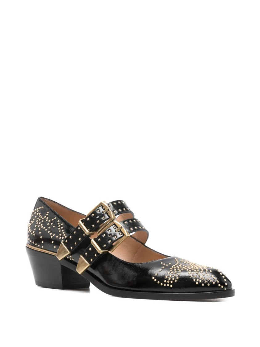 Chloé Glossy Black Lamb Leather Flats