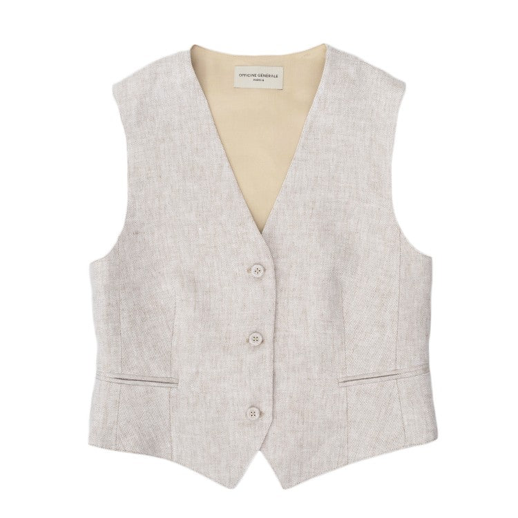 Officine Generale Tailored Beige Waistcoat With Adjustable Fit