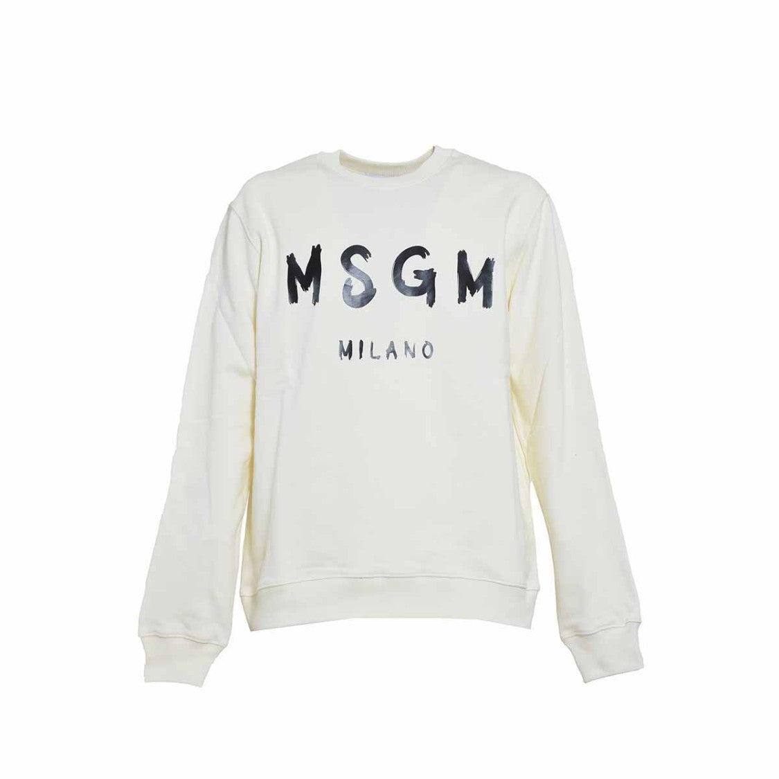 Msgm Cream Cotton Crewneck Sweatshirt With Logo Print