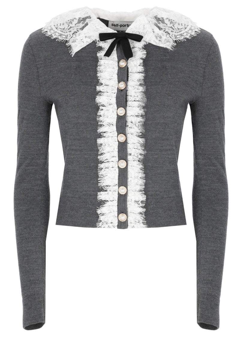 Self-Portrait Grey Lace Collar Cardigan