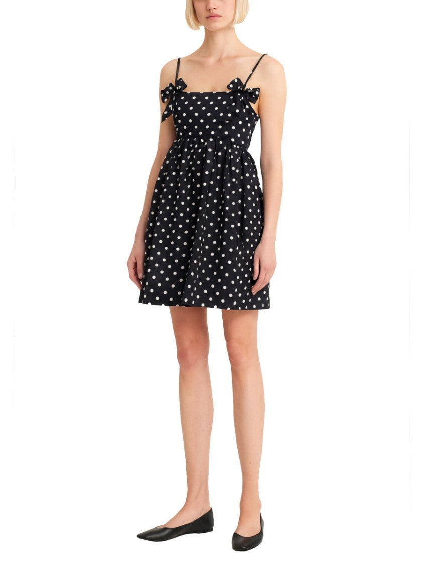 Ganni Polka Dot Smocked Mini Dress