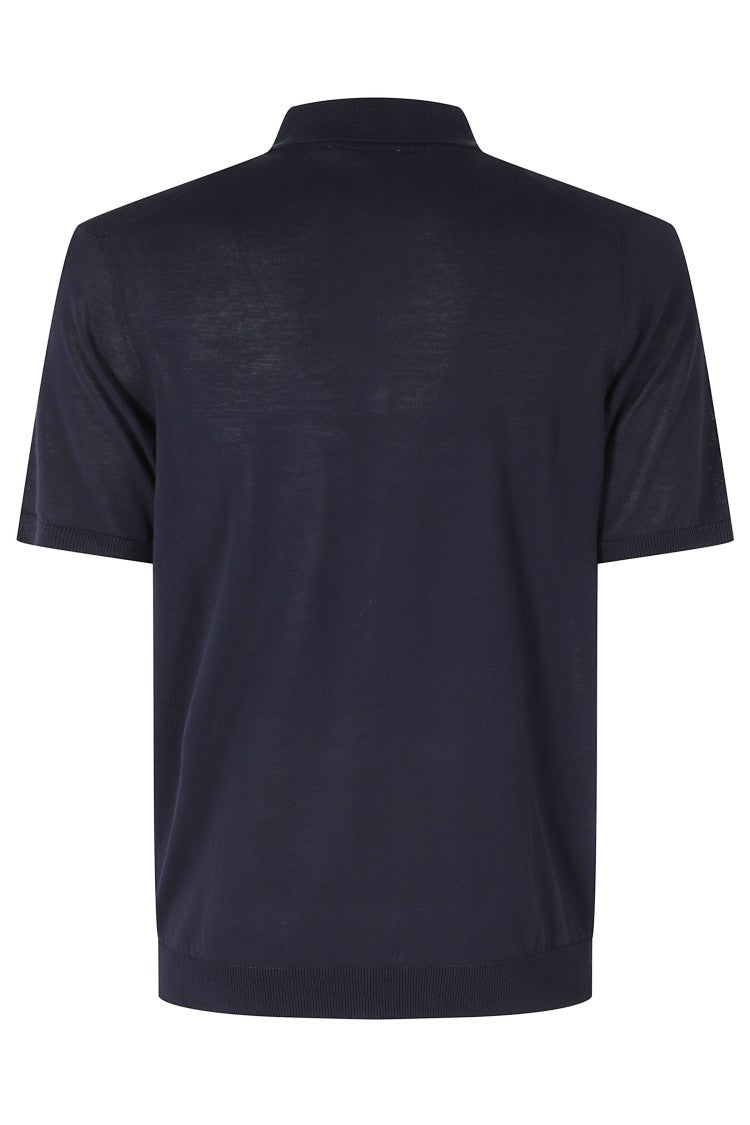 Roberto Collina Blue Basic Ribbed Trim Cotton Polo Shirt