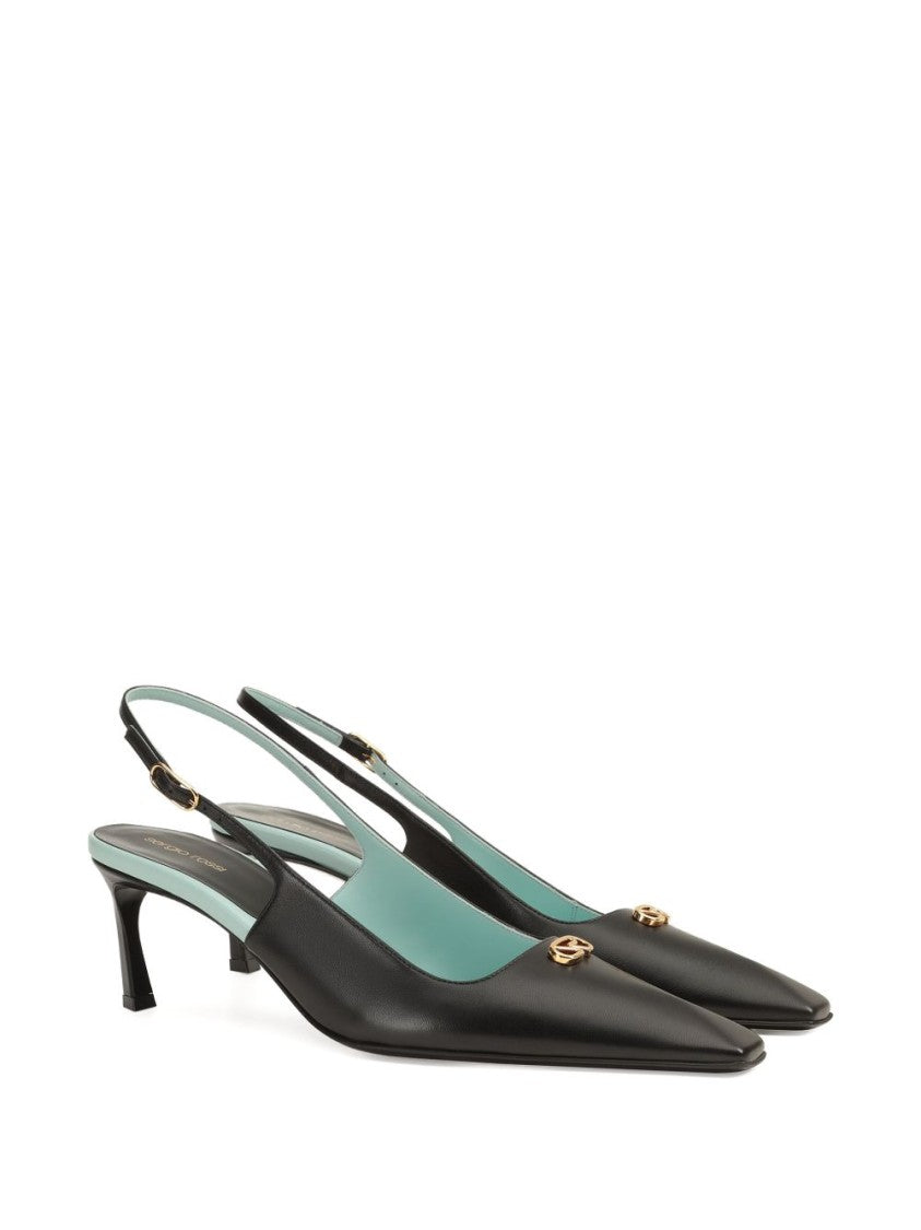 Sergio Rossi Pointed-Toe Slingback Heels With Gold Embellishment