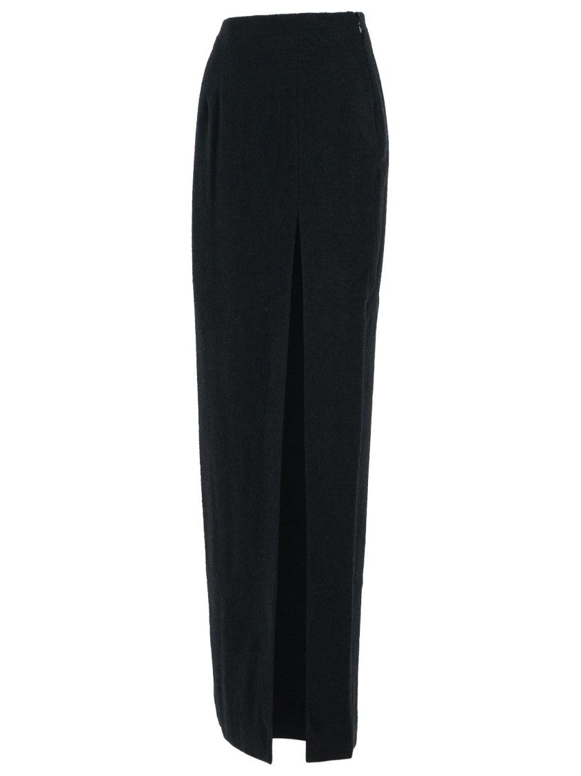 Alessandra Rich Long Skirt In Black Virgin Wool Blend