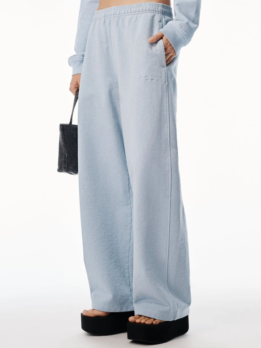 Alexander Wang Grey Crystal Logo Elasticated Cotton Pants