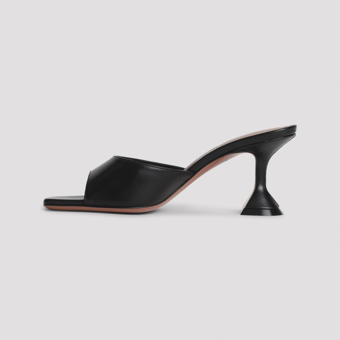Amina Muaddi Open-Toe Black Nappa Leather Mules With Flared Heel