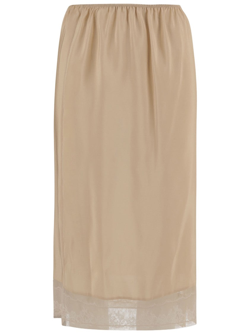 Carven Straight-Leg Beige Skirt With Soft Lace Trim