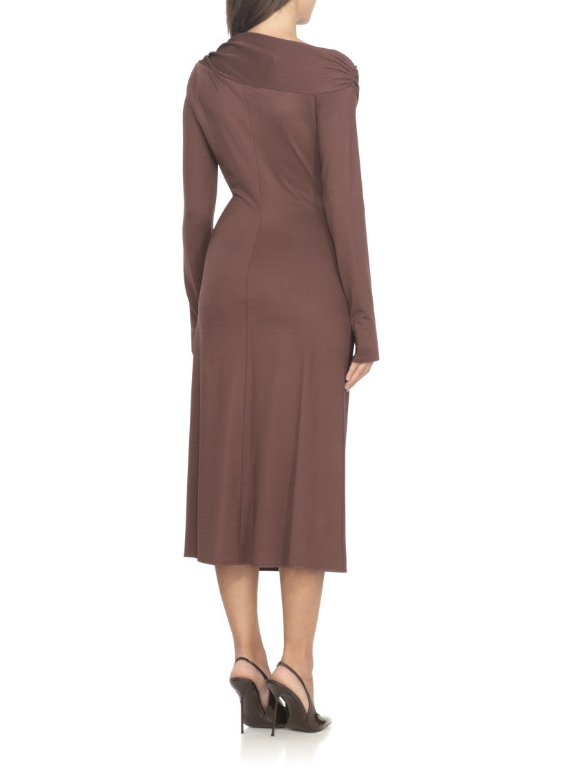 Elisabetta Franchi Deep V-Neck Midi Dress With Metallic Accents
