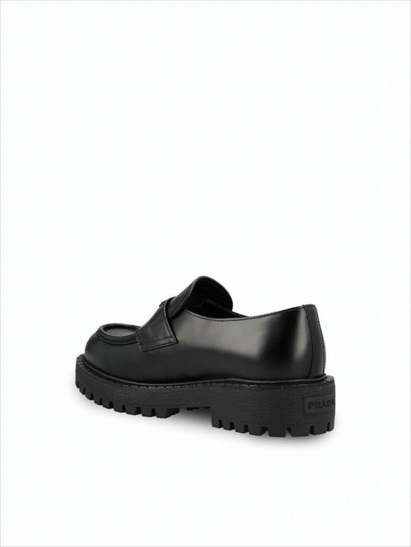 Prada Polished Leather Loafers With Chunky Rubber Sole
