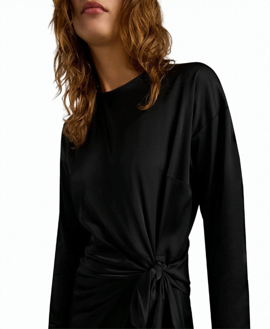 Momonì Draped Viscose Satin Glove-Sleeve Midi Dress