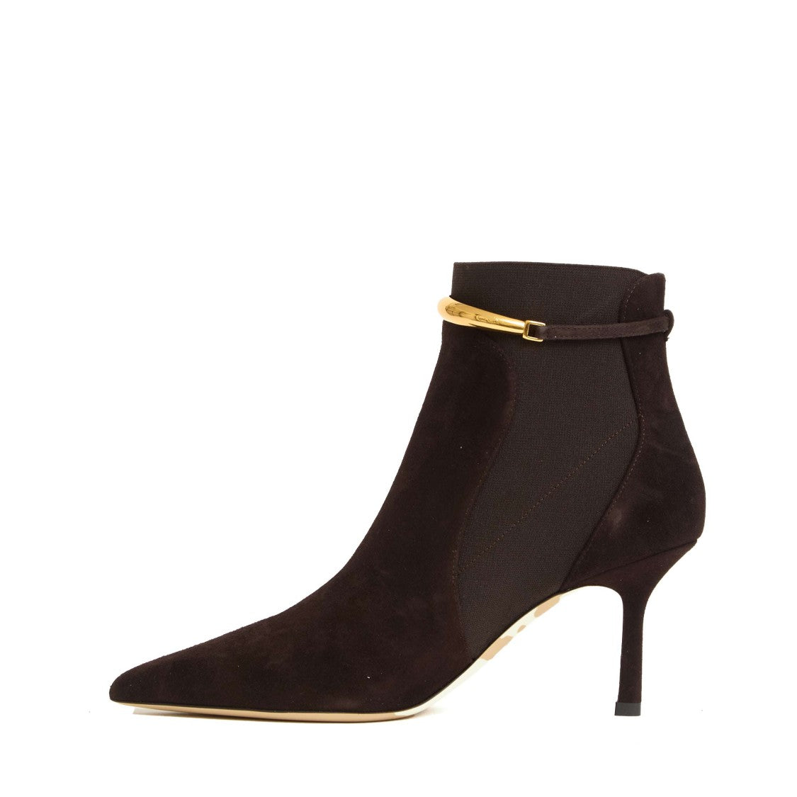 Ninalilou Brown Suede Ankle Boots With Gold Bracelet Strap
