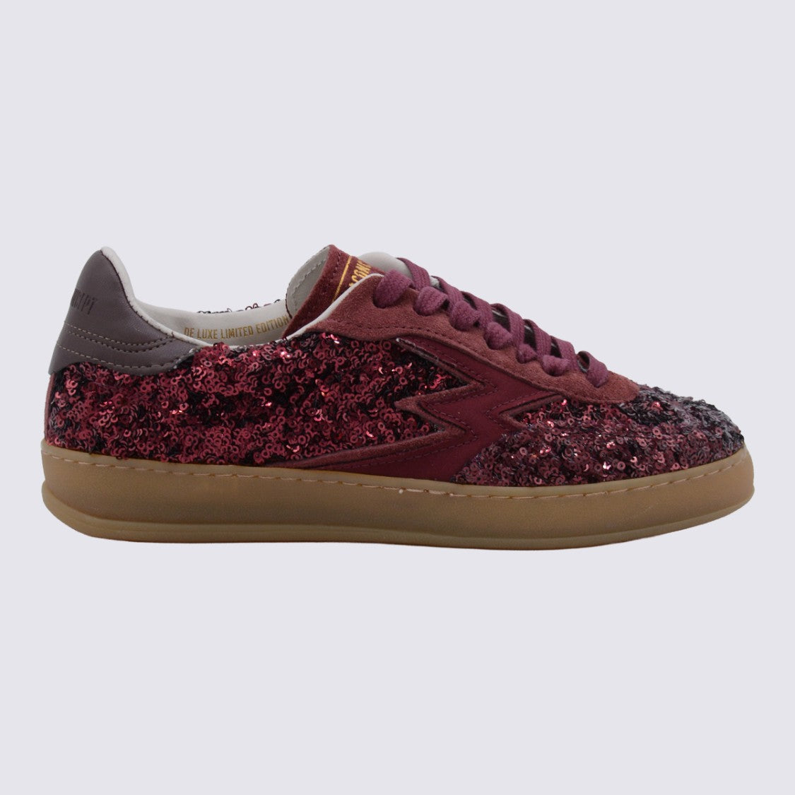 Moaconcept Bordeaux Sneakers From Moaconcept Featuring Round Toe, Cotton Laces Fastening, Paillettes And Rubbel Sole.