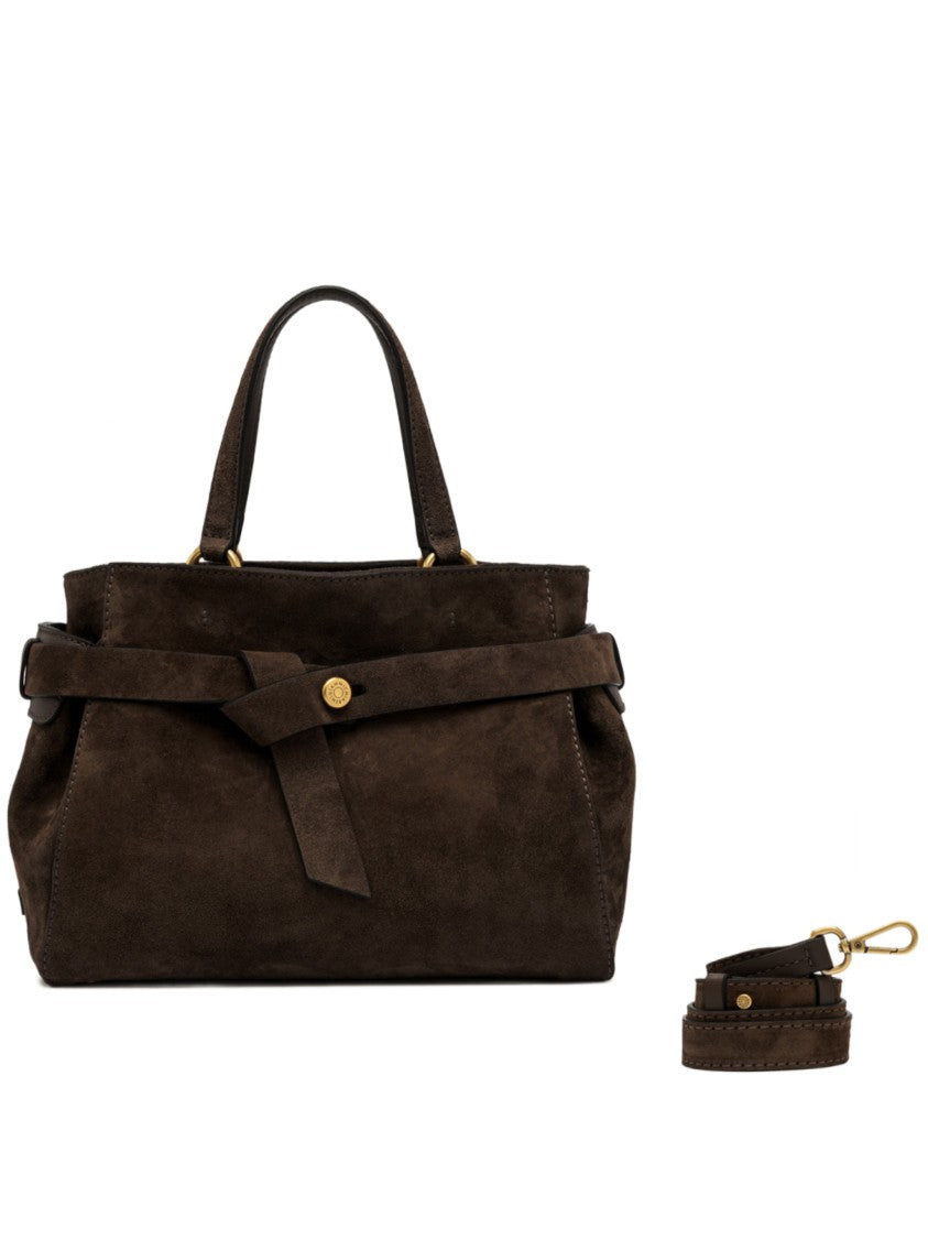 Gianni Chiarini Structured Dark Brown Suede Handbag With Gold-Tone Accents