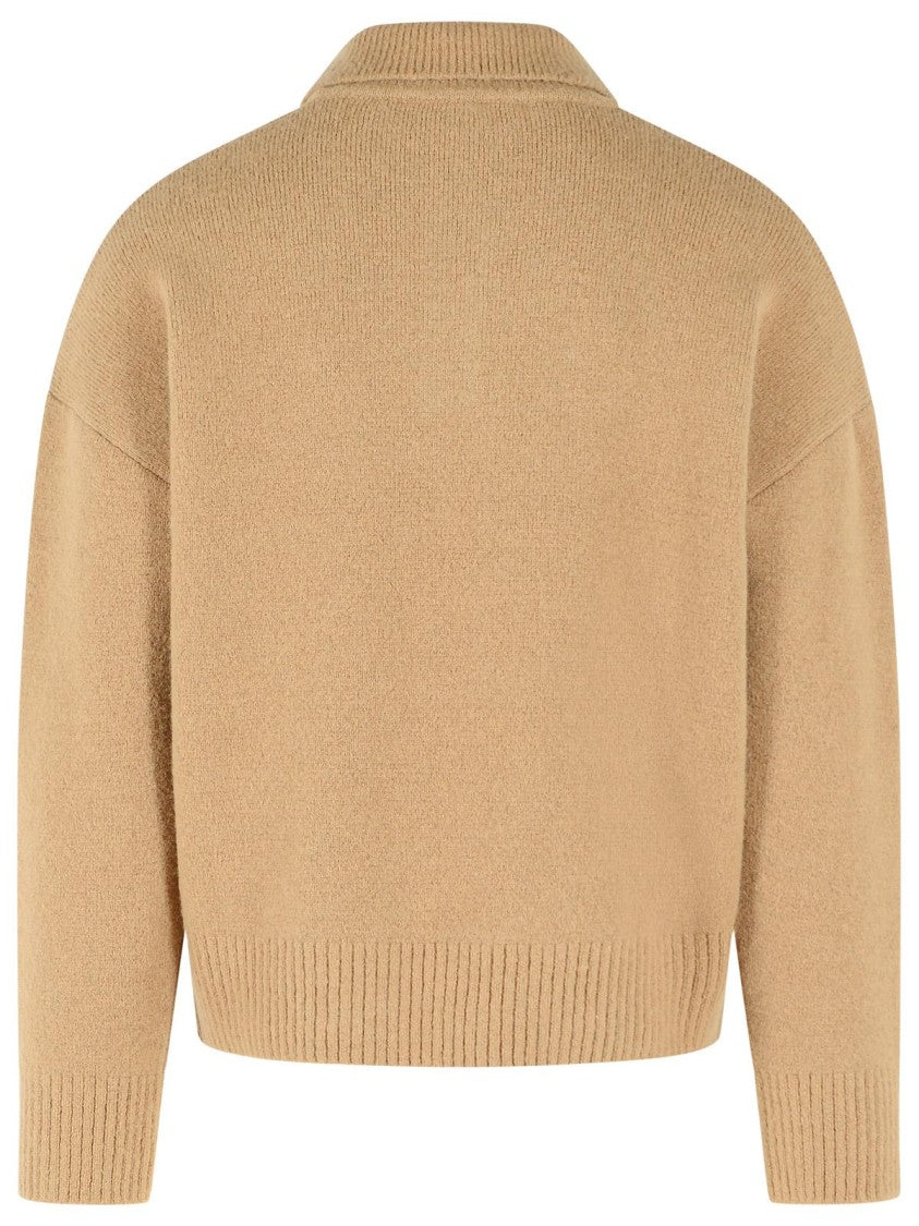 Ami Paris Boxy-Cut Polo Shirt In Beige Alpaca Knit