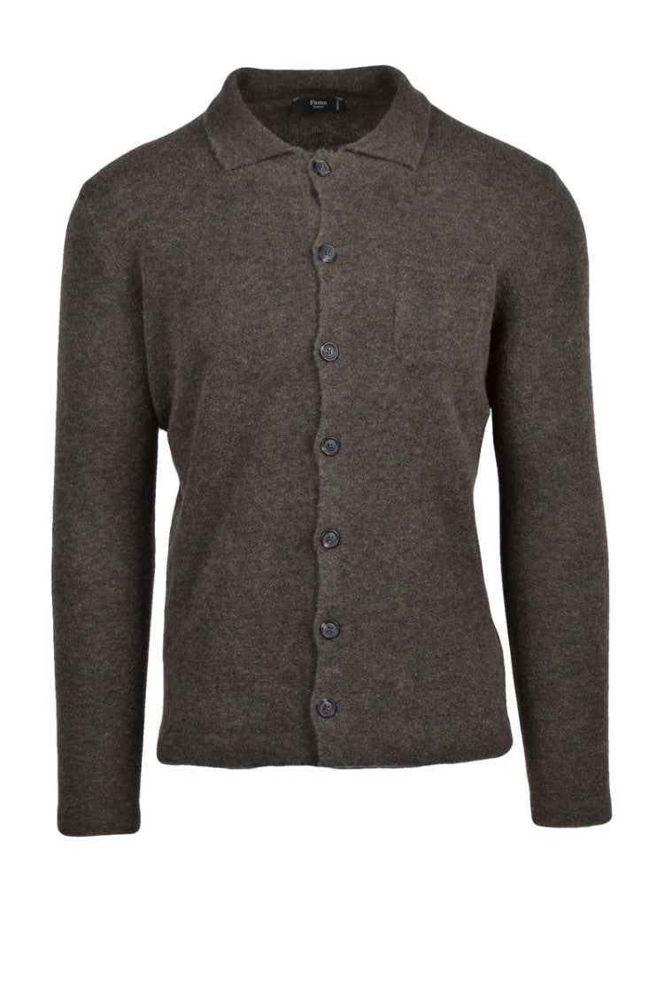 Fama Green Cardigan Merino Wool Polyamide Men