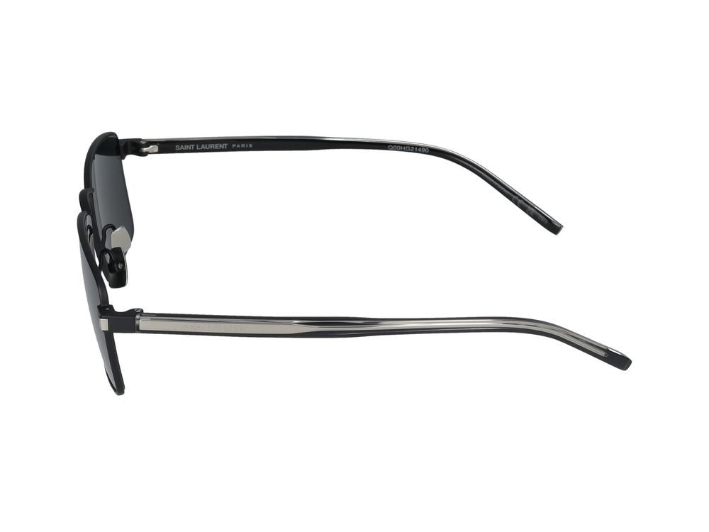Saint Laurent Black Translucent Temples Square-Frame Metal Sunglasses