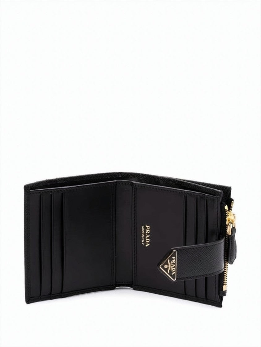Prada Textured Leather Bifold Wallet With Triangular Logo