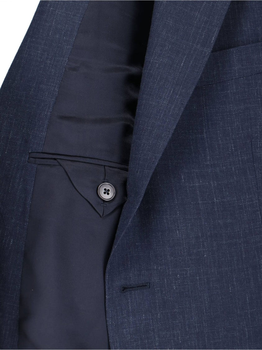 Zegna Navy Single-Breasted Wool-Linen Tailored Suit