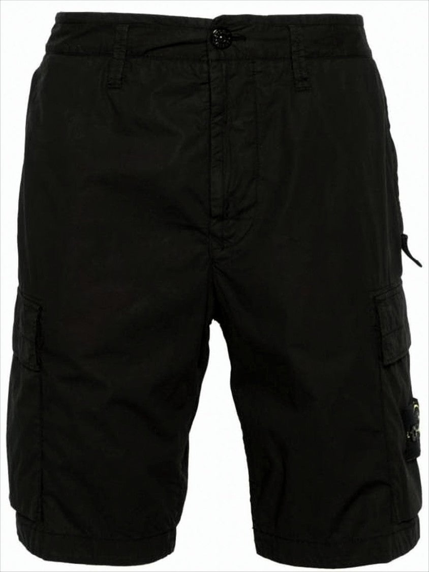 Stone Island Relaxed Fit Black Cotton-Elastane Shorts With Logo Patch