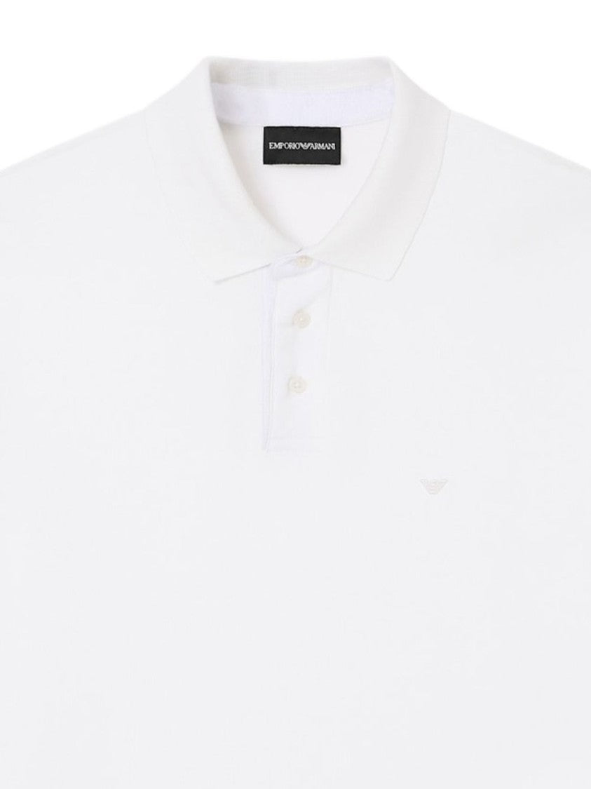 Emporio Armani White Button Placket Logo Polo Shirt